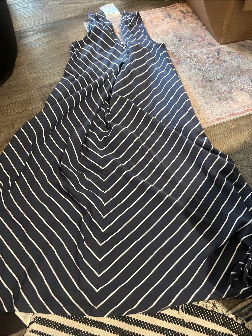 Haven well within Navy & White Striped V-Neck Maxi Dress
